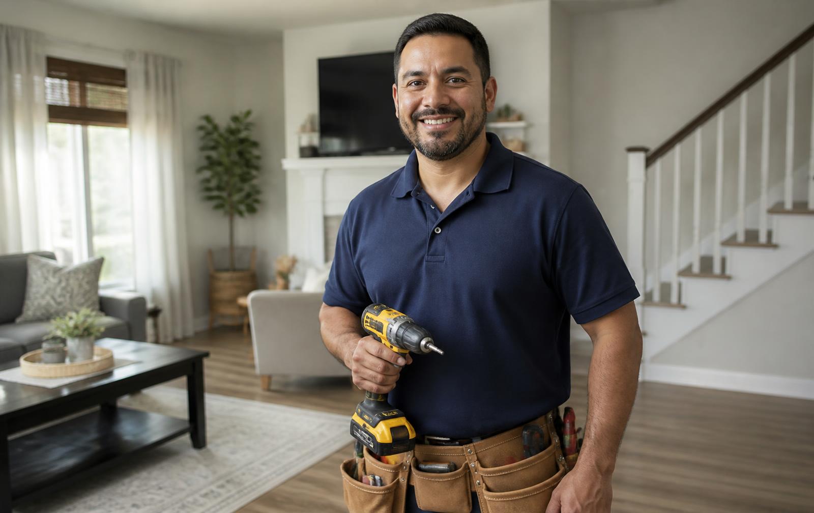 Handyman Experts technician with a tool belt inside a Broward County home