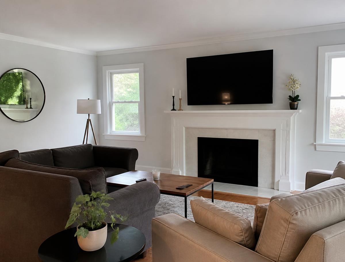 Freshly painted bright interior room with crisp white trim lines
