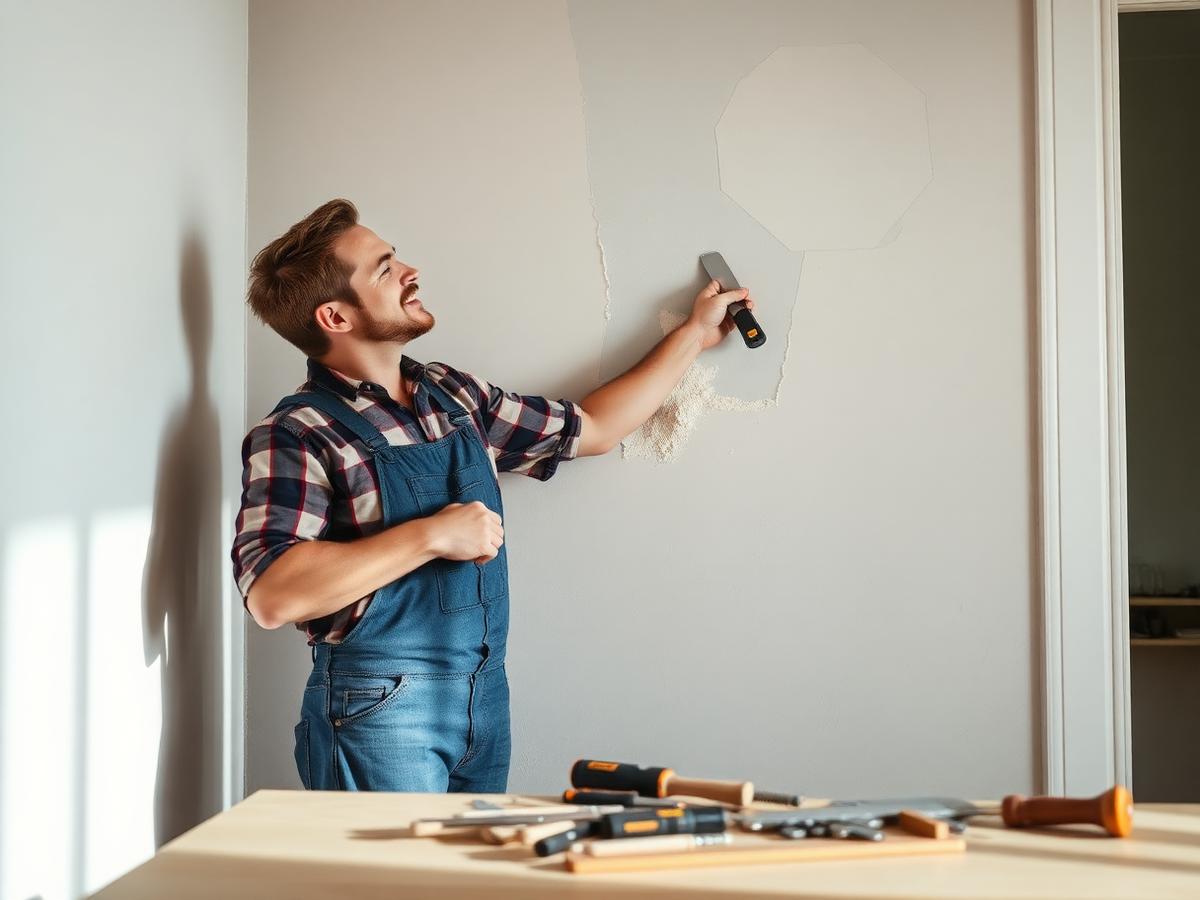 Local handyman patching drywall during a home repair in Broward County